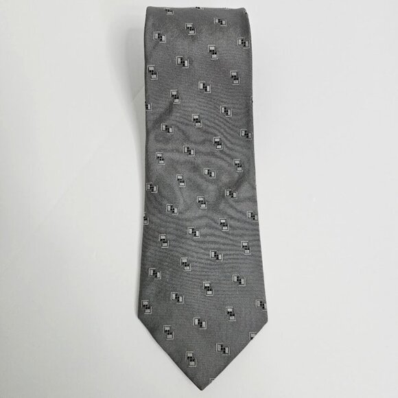 LAUREN RALPH LAUREN 100% Silk Tie Necktie GRAY with SILVER BLACK Geometric 57" - Picture 3 of 6